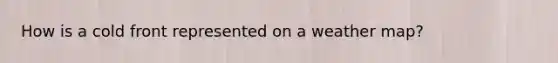 How is a cold front represented on a weather map?