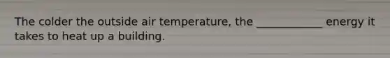 The colder the outside air temperature, the ____________ energy it takes to heat up a building.