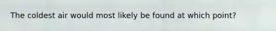 The coldest air would most likely be found at which point?