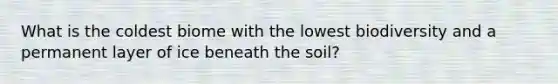 What is the coldest biome with the lowest biodiversity and a permanent layer of ice beneath the soil?
