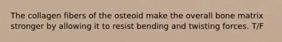 The collagen fibers of the osteoid make the overall bone matrix stronger by allowing it to resist bending and twisting forces. T/F