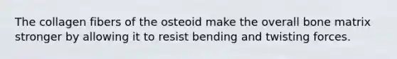 The collagen fibers of the osteoid make the overall bone matrix stronger by allowing it to resist bending and twisting forces.