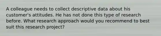 A colleague needs to collect descriptive data about his customer's attitudes. He has not done this type of research before. What research approach would you recommend to best suit this research project?