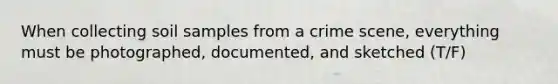 When collecting soil samples from a crime scene, everything must be photographed, documented, and sketched (T/F)