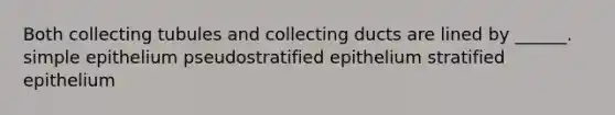 Both collecting tubules and collecting ducts are lined by ______. simple epithelium pseudostratified epithelium stratified epithelium