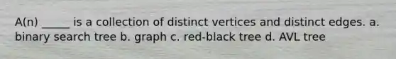A(n) _____ is a collection of distinct vertices and distinct edges. a. binary search tree b. graph c. red-black tree d. AVL tree