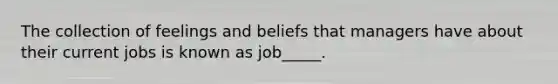 The collection of feelings and beliefs that managers have about their current jobs is known as job_____.