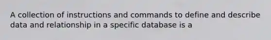 A collection of instructions and commands to define and describe data and relationship in a specific database is a