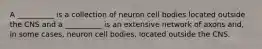 A __________ is a collection of neuron cell bodies located outside the CNS and a __________ is an extensive network of axons and, in some cases, neuron cell bodies, located outside the CNS.