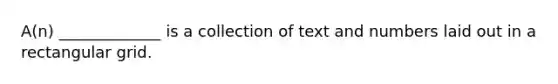 A(n) _____________ is a collection of text and numbers laid out in a rectangular grid.