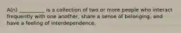 A(n) __________ is a collection of two or more people who interact frequently with one another, share a sense of belonging, and have a feeling of interdependence.