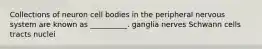 Collections of neuron cell bodies in the peripheral nervous system are known as __________. ganglia nerves Schwann cells tracts nuclei