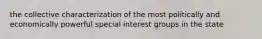 the collective characterization of the most politically and economically powerful special interest groups in the state