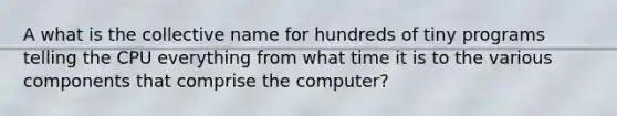 A what is the collective name for hundreds of tiny programs telling the CPU everything from what time it is to the various components that comprise the computer?