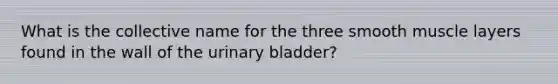 What is the collective name for the three smooth muscle layers found in the wall of the <a href='https://www.questionai.com/knowledge/kb9SdfFdD9-urinary-bladder' class='anchor-knowledge'>urinary bladder</a>?