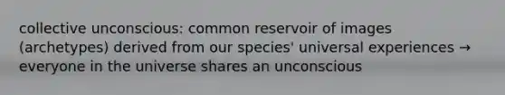 collective unconscious: common reservoir of images (archetypes) derived from our species' universal experiences → everyone in the universe shares an unconscious