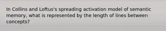 In Collins and Loftus's spreading activation model of semantic memory, what is represented by the length of lines between concepts?