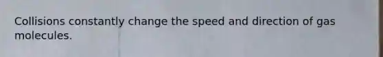 Collisions constantly change the speed and direction of gas molecules.