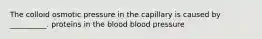 The colloid osmotic pressure in the capillary is caused by __________. proteins in the blood blood pressure