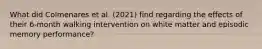 What did Colmenares et al. (2021) find regarding the effects of their 6-month walking intervention on white matter and episodic memory performance?