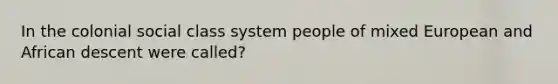 In the colonial social class system people of mixed European and African descent were called?