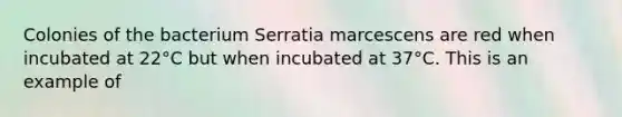 Colonies of the bacterium Serratia marcescens are red when incubated at 22°C but when incubated at 37°C. This is an example of