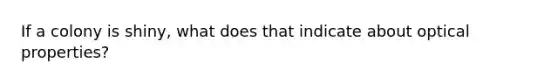 If a colony is shiny, what does that indicate about optical properties?