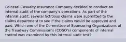 Colossal Casualty Insurance Company decided to conduct an internal audit of the company's operations. As part of the internal audit, several fictitious claims were submitted to the claims department to see if the claims would be approved and paid. Which one of the Committee of Sponsoring Organizations of the Treadway Commission's (COSO's) components of internal control was examined by this internal audit test?