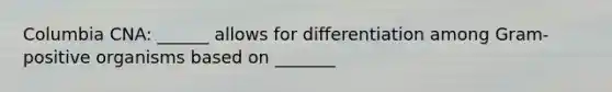 Columbia CNA: ______ allows for differentiation among Gram-positive organisms based on _______