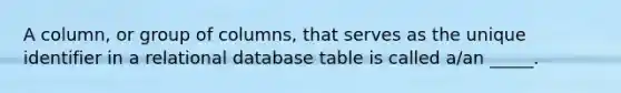 A column, or group of columns, that serves as the unique identifier in a relational database table is called a/an _____.