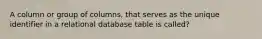 A column or group of columns, that serves as the unique identifier in a relational database table is called?