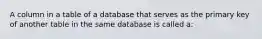 A column in a table of a database that serves as the primary key of another table in the same database is called a: