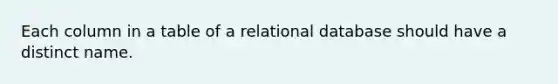 ​Each column in a table of a relational database should have a distinct name.