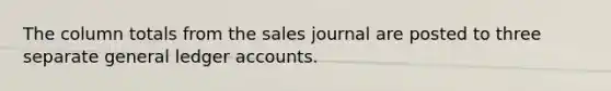 The column totals from the sales journal are posted to three separate general ledger accounts.