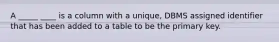 A _____ ____ is a column with a unique, DBMS assigned identifier that has been added to a table to be the primary key.
