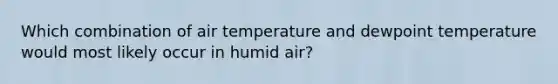 Which combination of air temperature and dewpoint temperature would most likely occur in humid air?