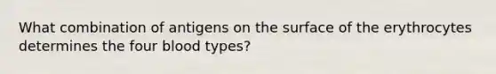 What combination of antigens on the surface of the erythrocytes determines the four blood types?