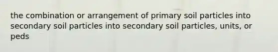 the combination or arrangement of primary soil particles into secondary soil particles into secondary soil particles, units, or peds