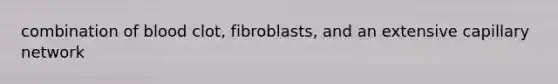 combination of blood clot, fibroblasts, and an extensive capillary network