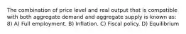 The combination of price level and real output that is compatible with both aggregate demand and aggregate supply is known as: 8) A) Full employment. B) Inflation. C) Fiscal policy. D) Equilibrium