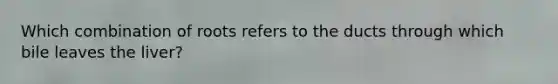 Which combination of roots refers to the ducts through which bile leaves the liver?