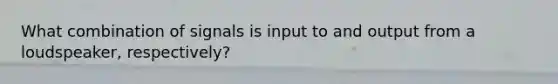 What combination of signals is input to and output from a loudspeaker, respectively?