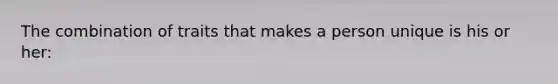 The combination of traits that makes a person unique is his or her:
