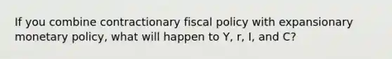 If you combine contractionary fiscal policy with expansionary monetary policy, what will happen to Y, r, I, and C?