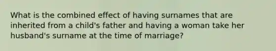 What is the combined effect of having surnames that are inherited from a child's father and having a woman take her husband's surname at the time of marriage?