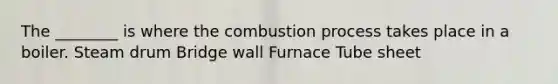 The ________ is where the combustion process takes place in a boiler. Steam drum Bridge wall Furnace Tube sheet