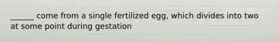 ______ come from a single fertilized egg, which divides into two at some point during gestation