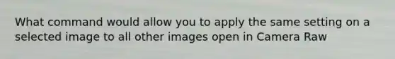 What command would allow you to apply the same setting on a selected image to all other images open in Camera Raw