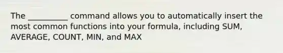 The __________ command allows you to automatically insert the most common functions into your formula, including SUM, AVERAGE, COUNT, MIN, and MAX