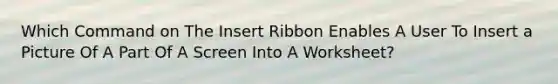 Which Command on The Insert Ribbon Enables A User To Insert a Picture Of A Part Of A Screen Into A Worksheet?